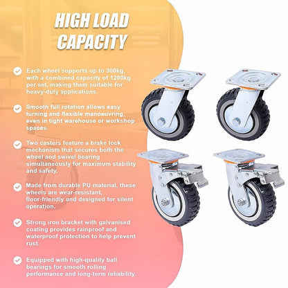 Heavy Duty Plate Caster Wheels Set 4 1200kg Swivel V63-954961