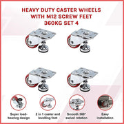 7.6cm Heavy Duty Caster Wheels With M12 Screw Feet 360kg Set Of 4 V63-954971