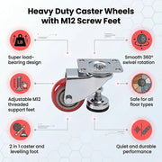 7.6cm Heavy Duty Caster Wheels With M12 Screw Feet 360kg Set Of 4 V63-954971
