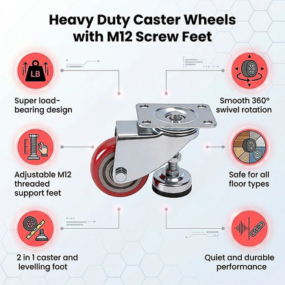 7.6cm Heavy Duty Caster Wheels With M12 Screw Feet 360kg Set Of 4 V63-954971