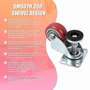7.6cm Heavy Duty Caster Wheels With M12 Screw Feet 360kg Set Of 4 V63-954971