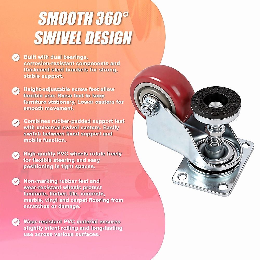 7.6cm Heavy Duty Caster Wheels With M12 Screw Feet 360kg Set Of 4 V63-954971