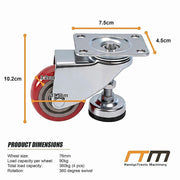 7.6cm Heavy Duty Caster Wheels With M12 Screw Feet 360kg Set Of 4 V63-954971