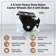 2.5 Inch Heavy Duty Nylon Castor Wheels Set 4 with Brake V63-954981