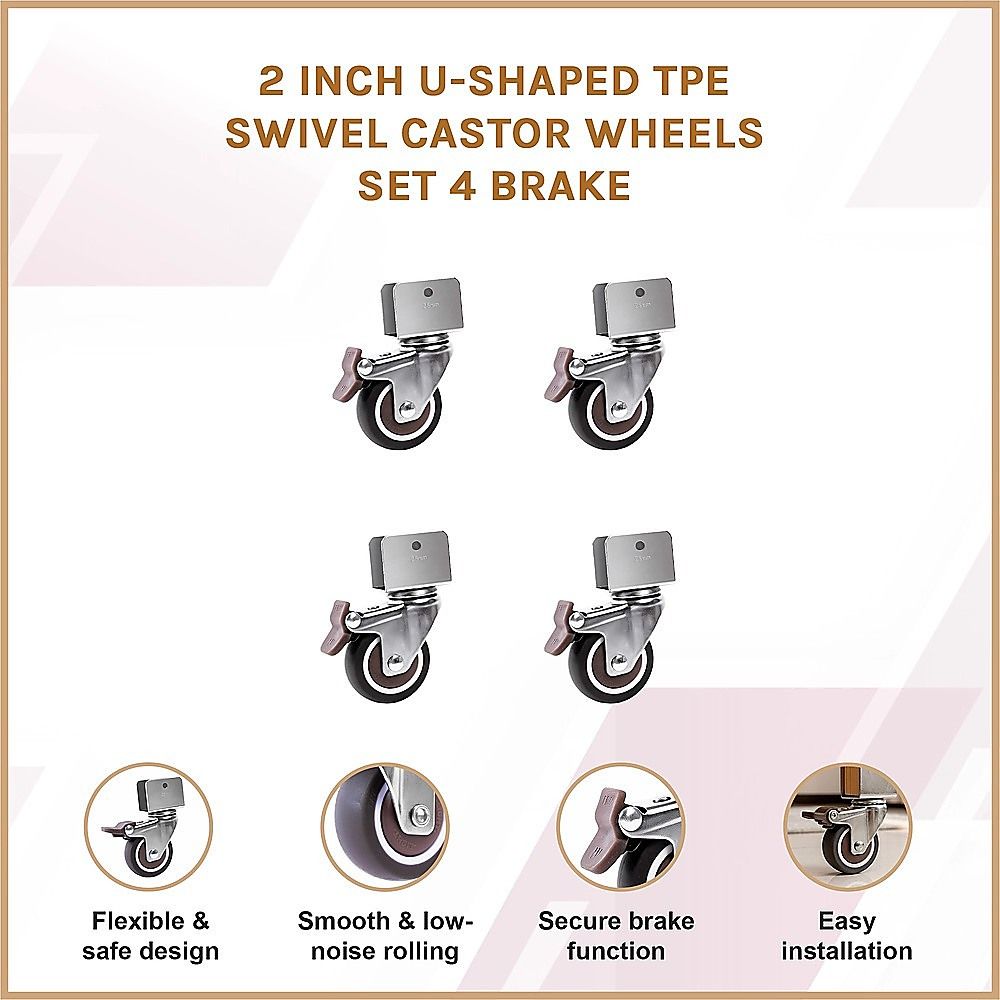 2 Inch U-Shaped TPE Swivel Castor Wheels Set 4 Brake V63-955001