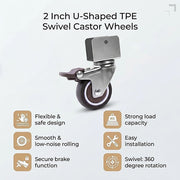 2 Inch U-Shaped TPE Swivel Castor Wheels Set 4 Brake V63-955001