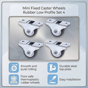 Mini Fixed Caster Wheels Rubber Low Profile Set 4 V63-955021