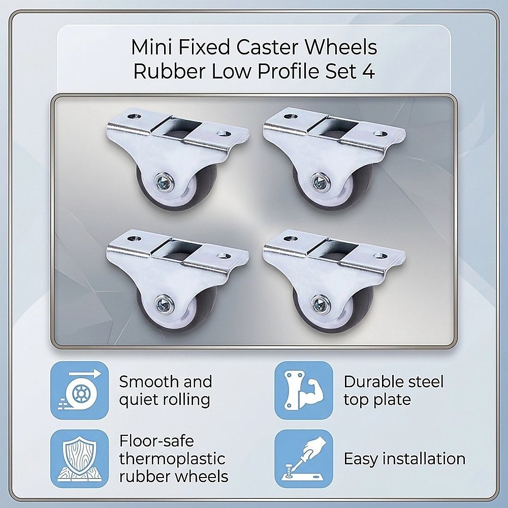 Mini Fixed Caster Wheels Rubber Low Profile Set 4 V63-955021