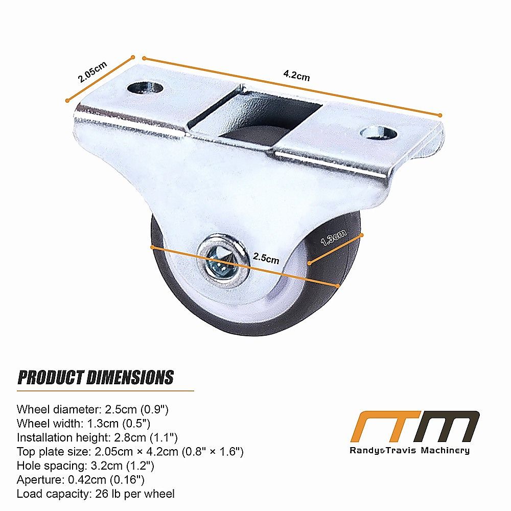 Mini Fixed Caster Wheels Rubber Low Profile Set 4 V63-955021