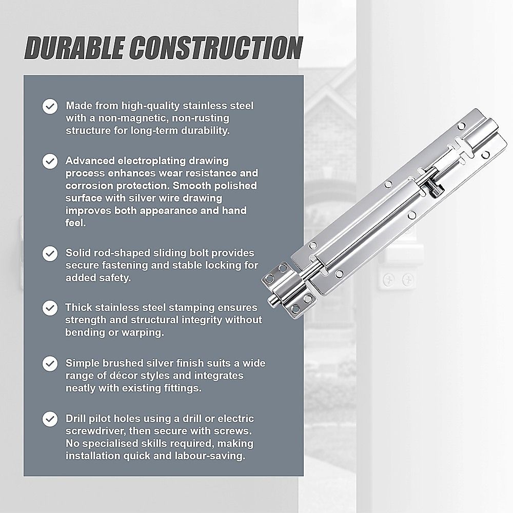 20cm Stainless Steel Sliding Door Lock Latch 10pcs Heavy Duty Security Bolt For Gates V63-955031