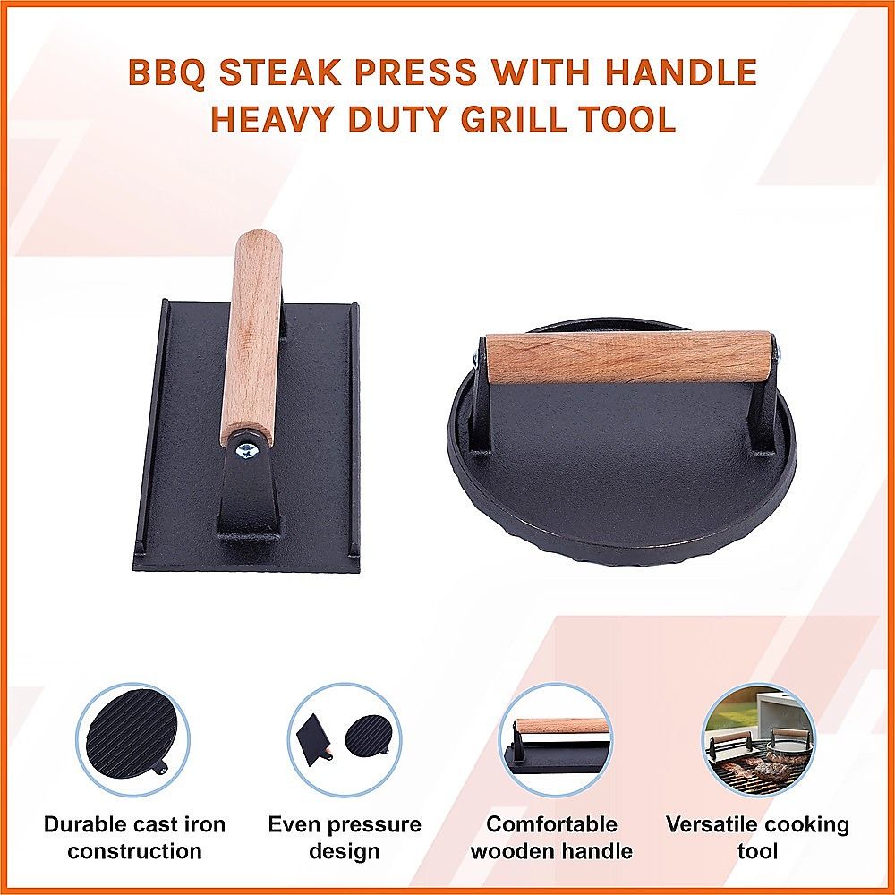 BBQ Steak Press with Handle Heavy Duty Grill Tool V63-955051