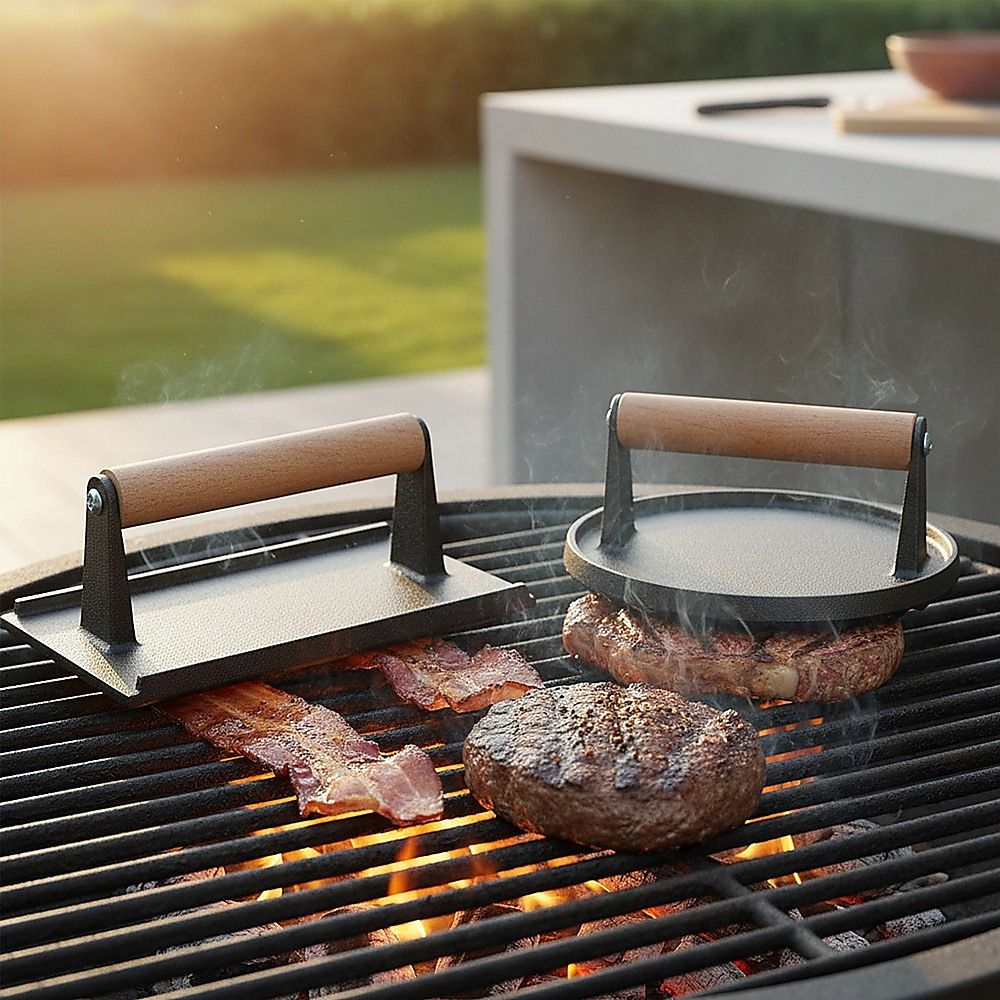 BBQ Steak Press with Handle Heavy Duty Grill Tool V63-955051