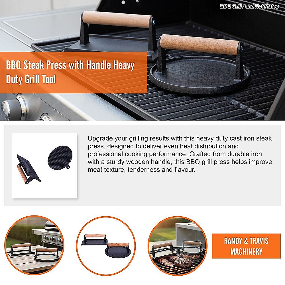 BBQ Steak Press with Handle Heavy Duty Grill Tool V63-955051