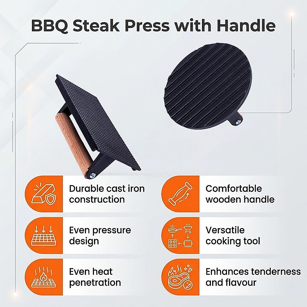 BBQ Steak Press with Handle Heavy Duty Grill Tool V63-955051