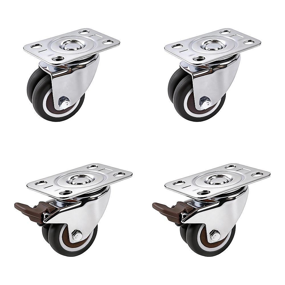 50mm Swivel Caster Wheels Set 4 with Brakes Twin V63-955061