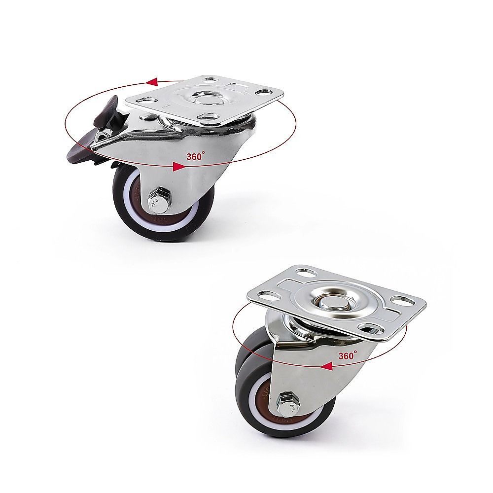 50mm Swivel Caster Wheels Set 4 with Brakes Twin V63-955061