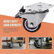 50mm Swivel Caster Wheels Set 4 with Brakes Twin V63-955061