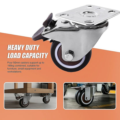 50mm Swivel Caster Wheels Set 4 with Brakes Twin V63-955061