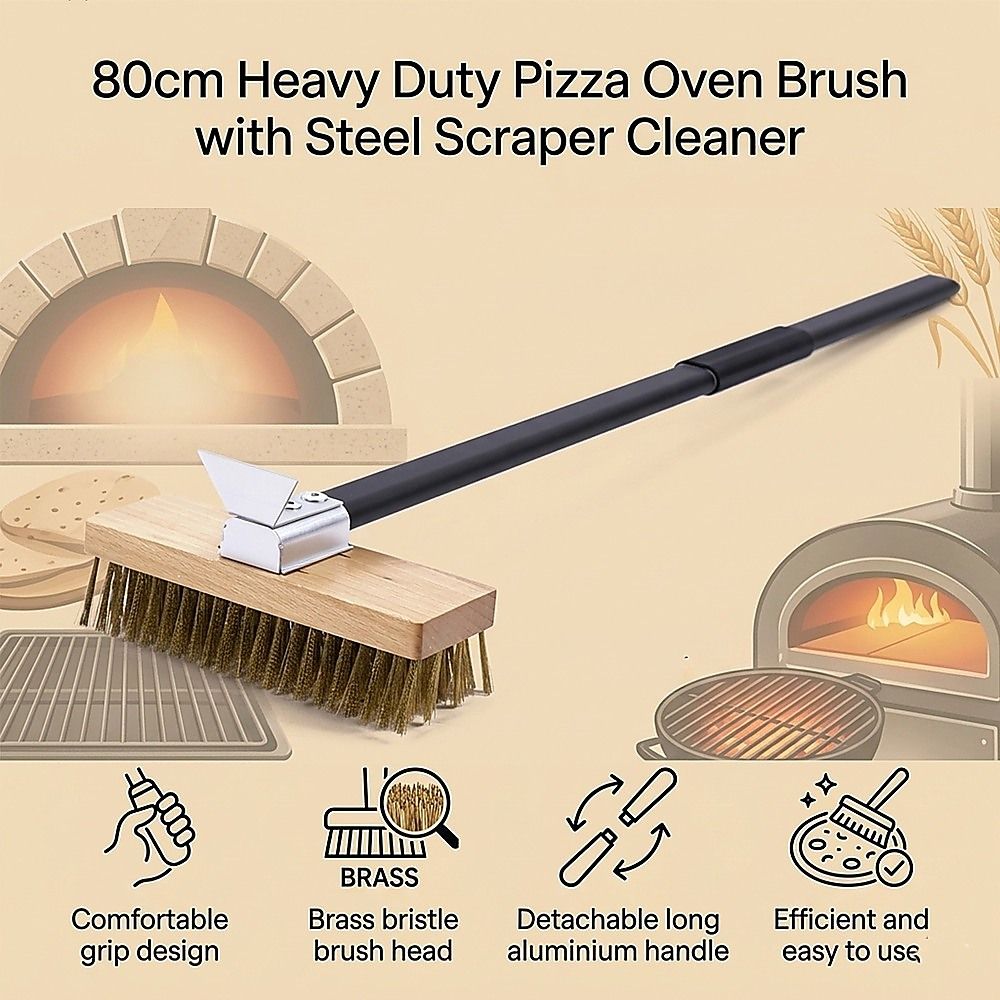 80cm Heavy Duty Pizza Oven Brush with Steel Scraper V63-955071