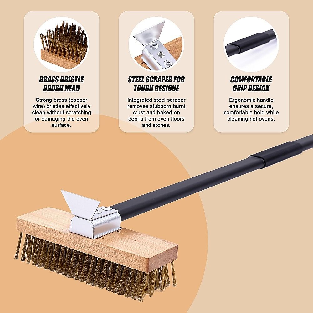 80cm Heavy Duty Pizza Oven Brush with Steel Scraper V63-955071