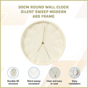 30cm Round Wall Clock Silent Sweep Modern ABS Frame V63-955091