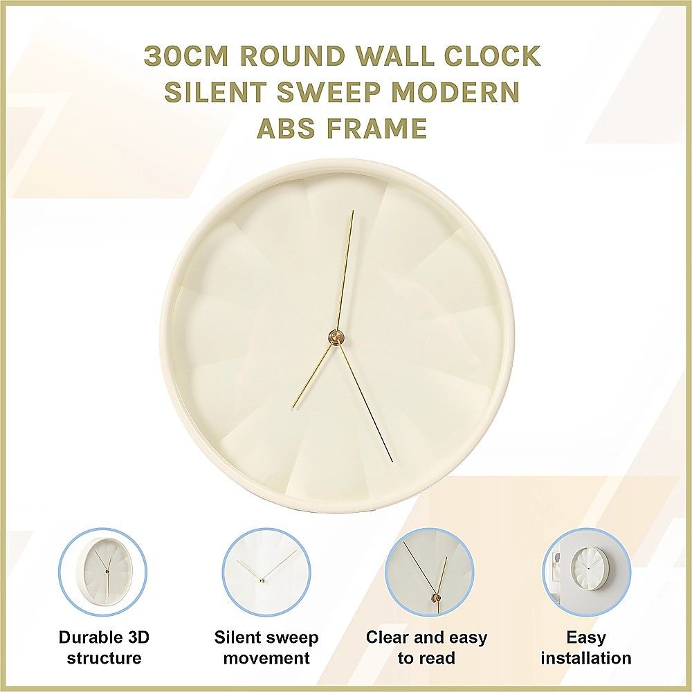 30cm Round Wall Clock Silent Sweep Modern ABS Frame V63-955091