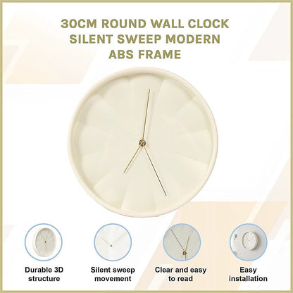 30cm Round Wall Clock Silent Sweep Modern ABS Frame V63-955091