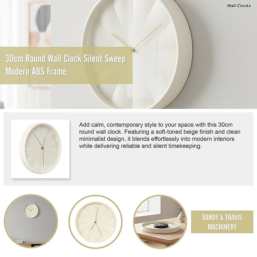 30cm Round Wall Clock Silent Sweep Modern ABS Frame V63-955091
