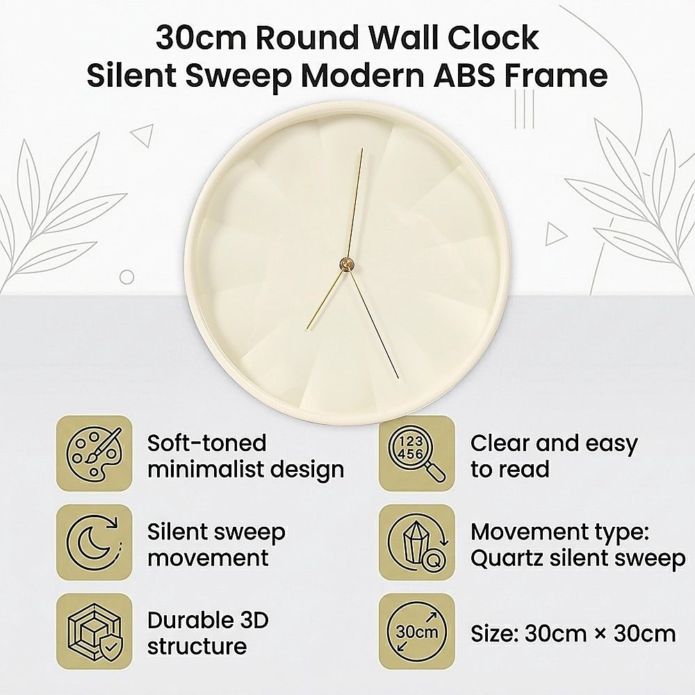30cm Round Wall Clock Silent Sweep Modern ABS Frame V63-955091