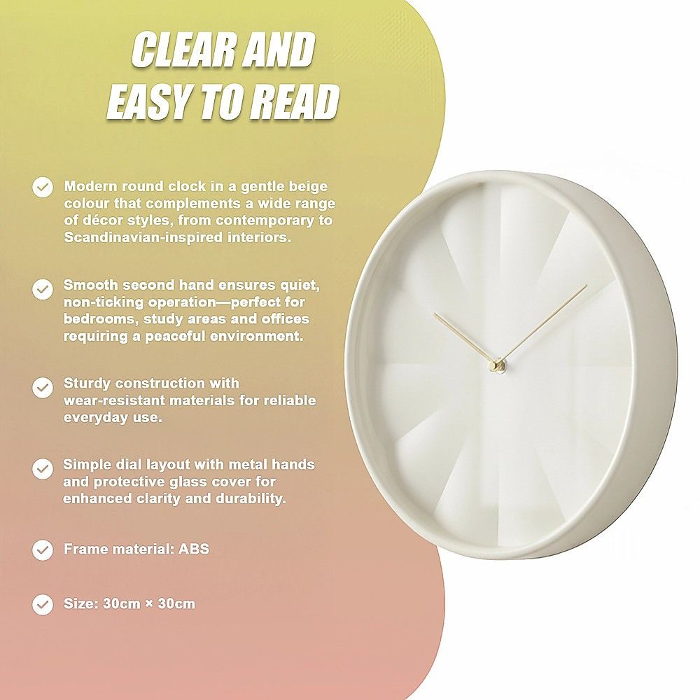 30cm Round Wall Clock Silent Sweep Modern ABS Frame V63-955091