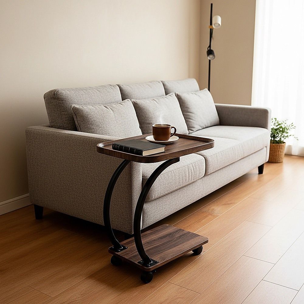C-Shaped Corner End Table with Wheels Sofa Side V63-955141