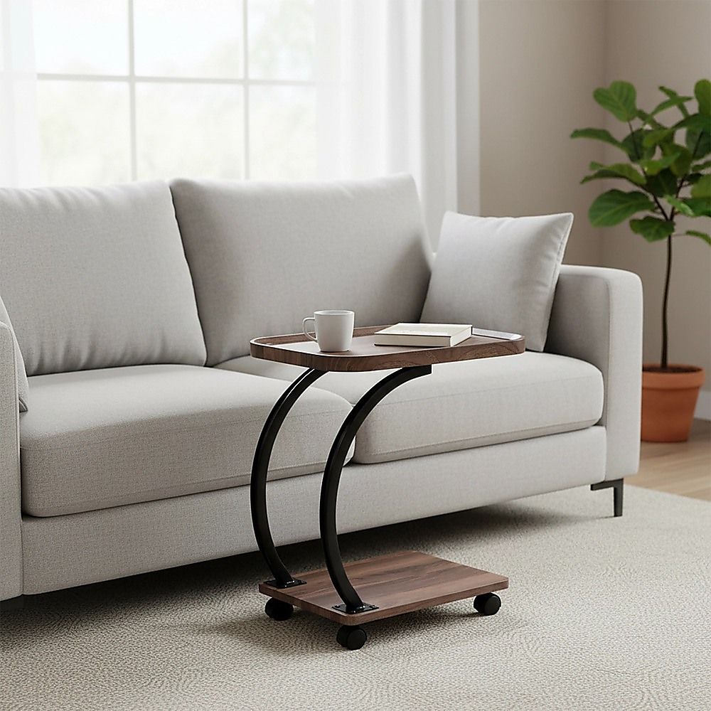 C-Shaped Corner End Table with Wheels Sofa Side V63-955141