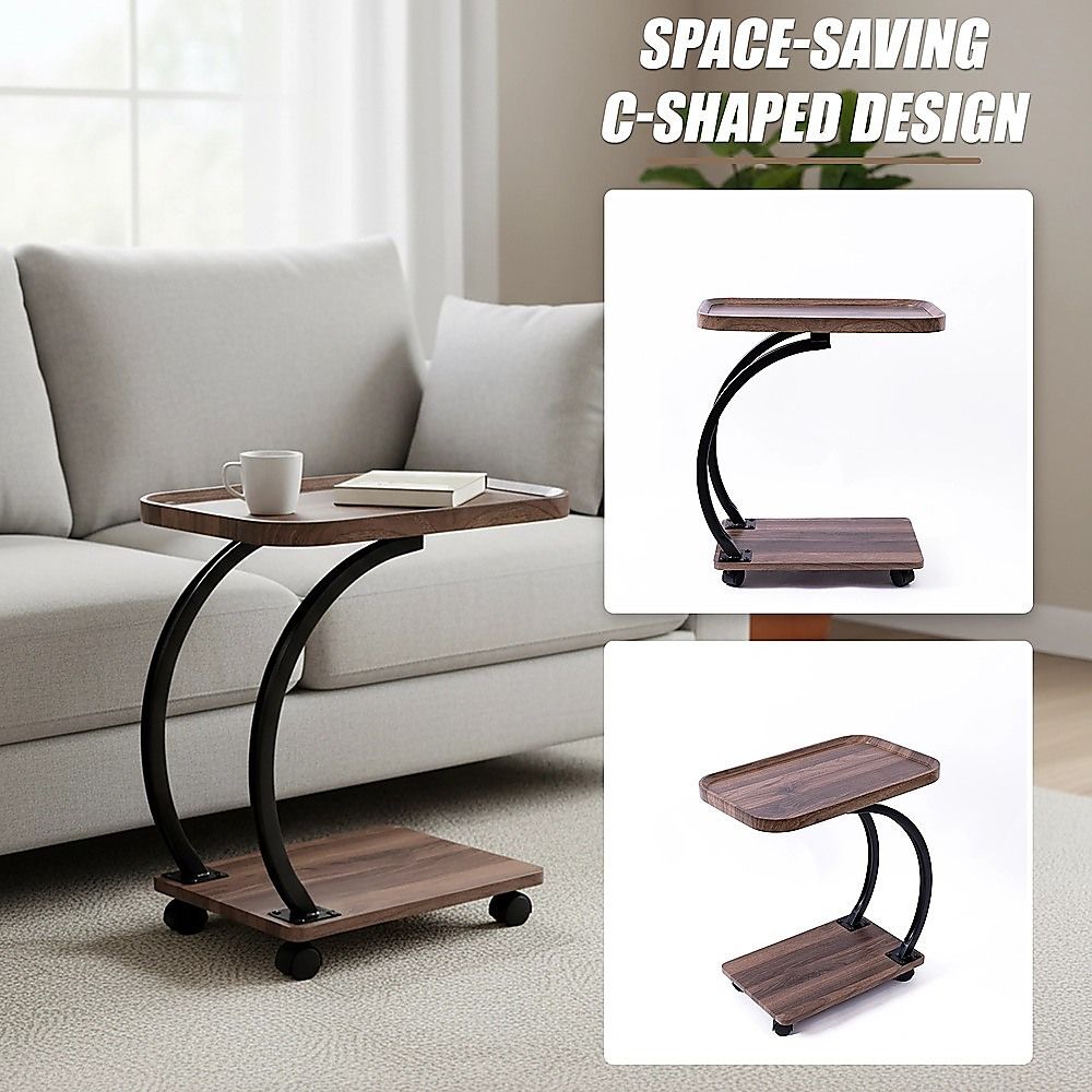 C-Shaped Corner End Table with Wheels Sofa Side V63-955141