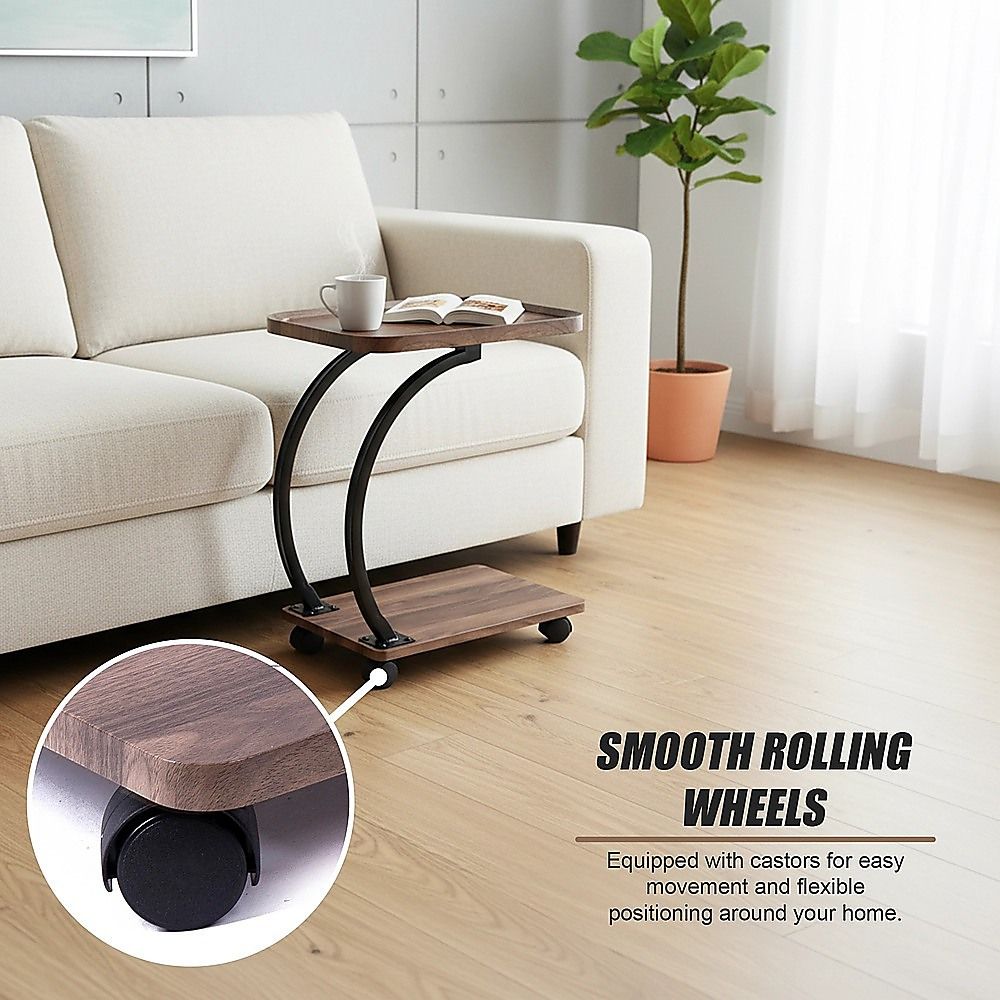 C-Shaped Corner End Table with Wheels Sofa Side V63-955141