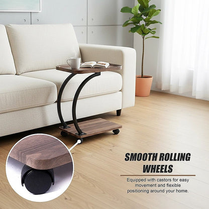 C-Shaped Corner End Table with Wheels Sofa Side V63-955141