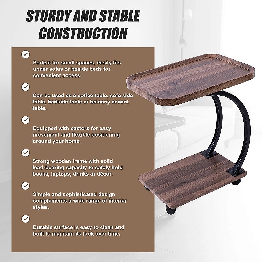 C-Shaped Corner End Table with Wheels Sofa Side V63-955141