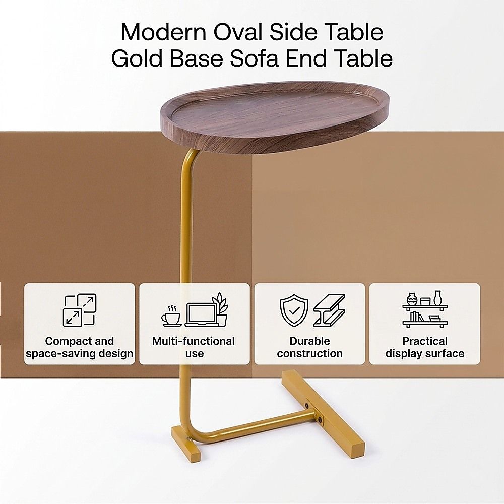 Modern Oval Side Table Gold Base Sofa End Table V63-955151