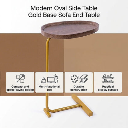 Modern Oval Side Table Gold Base Sofa End Table V63-955151