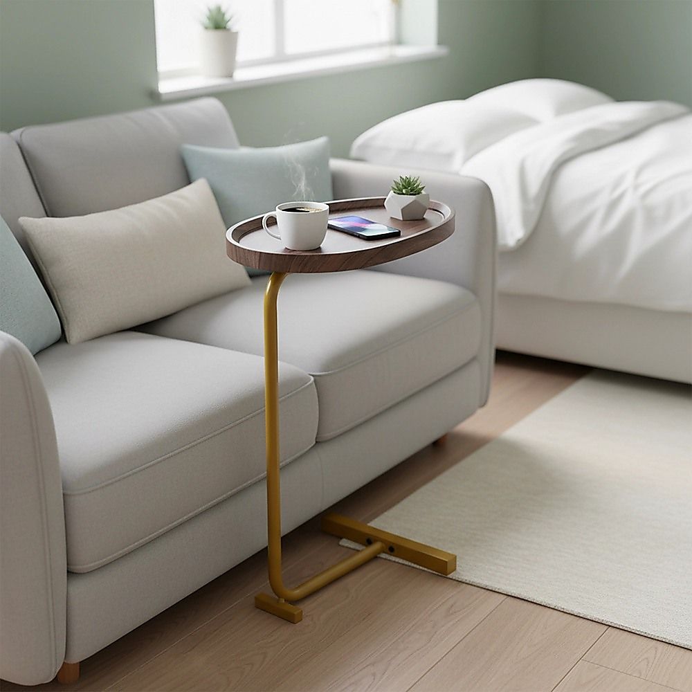 Modern Oval Side Table Gold Base Sofa End Table V63-955151