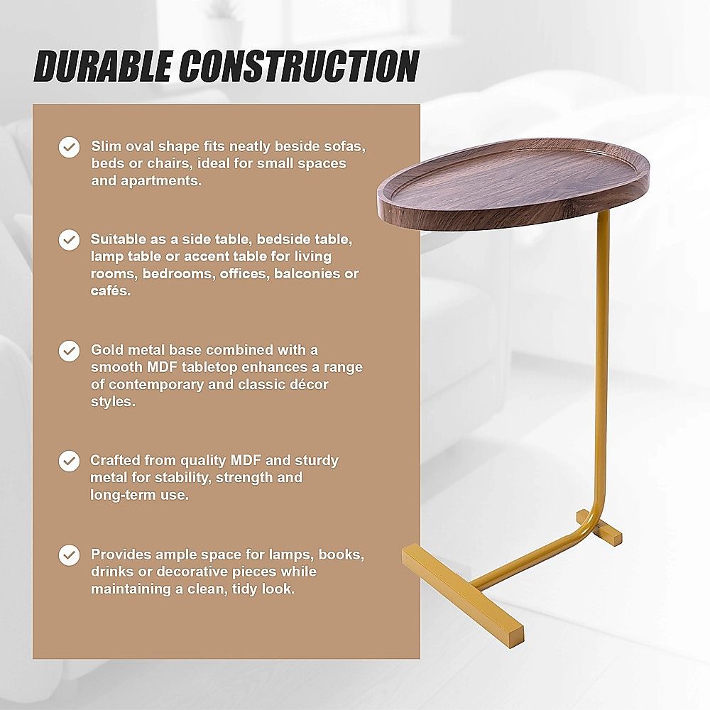 Modern Oval Side Table Gold Base Sofa End Table V63-955151