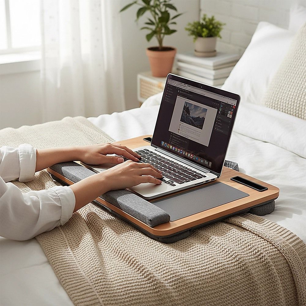 Portable Lap Desk with Mouse Pad Cushion Oak V63-955161