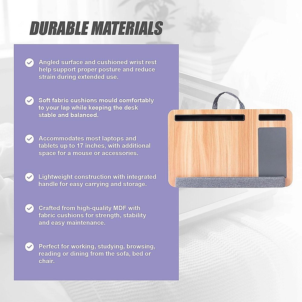 Portable Lap Desk with Mouse Pad Cushion Oak V63-955161