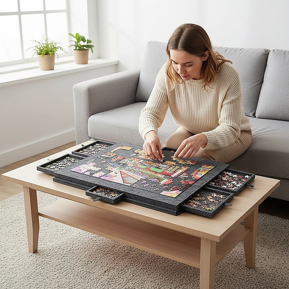 1000 Piece Felt Jigsaw Puzzle Board with 6 Drawers Portable Table V63-955231