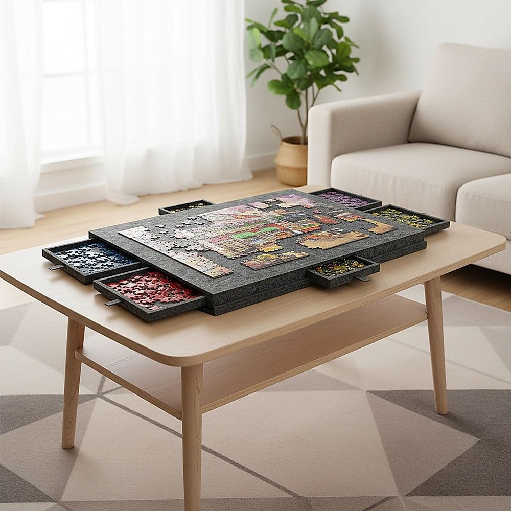 1000 Piece Felt Jigsaw Puzzle Board with 6 Drawers Portable Table V63-955231