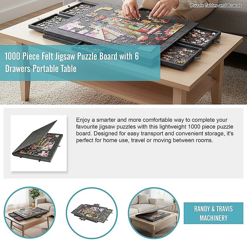 1000 Piece Felt Jigsaw Puzzle Board with 6 Drawers Portable Table V63-955231