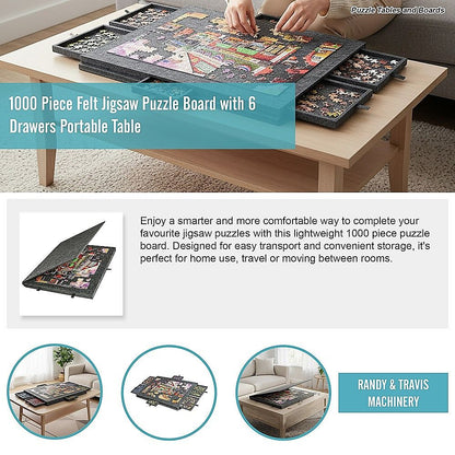 1000 Piece Felt Jigsaw Puzzle Board with 6 Drawers Portable Table V63-955231