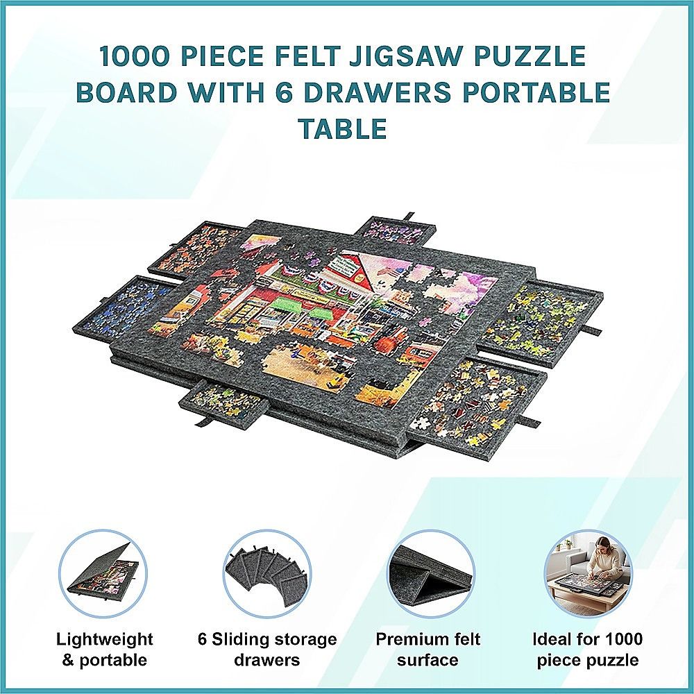 1000 Piece Felt Jigsaw Puzzle Board with 6 Drawers Portable Table V63-955231