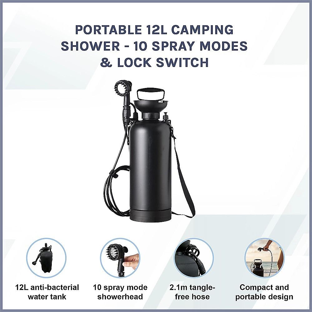 Portable 12L Camping Shower - 10 Spray Modes & Lock Switch V63-955241