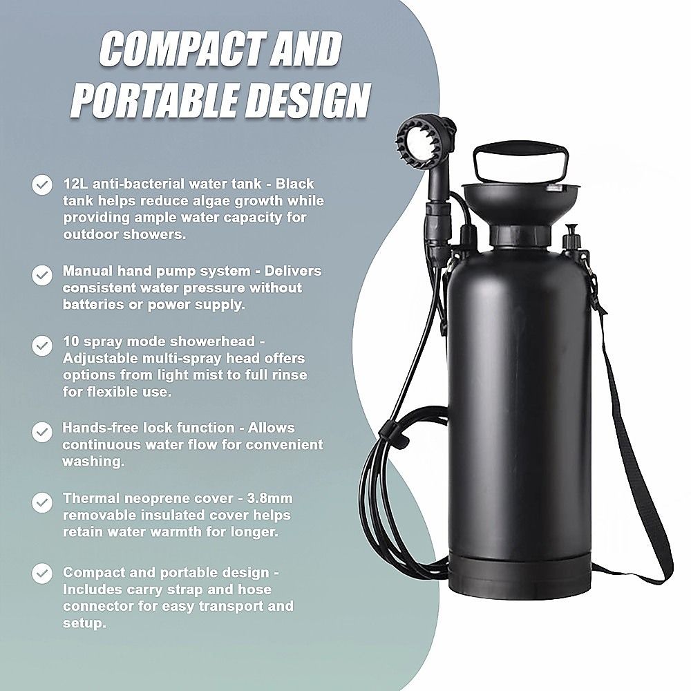 Portable 12L Camping Shower - 10 Spray Modes & Lock Switch V63-955241