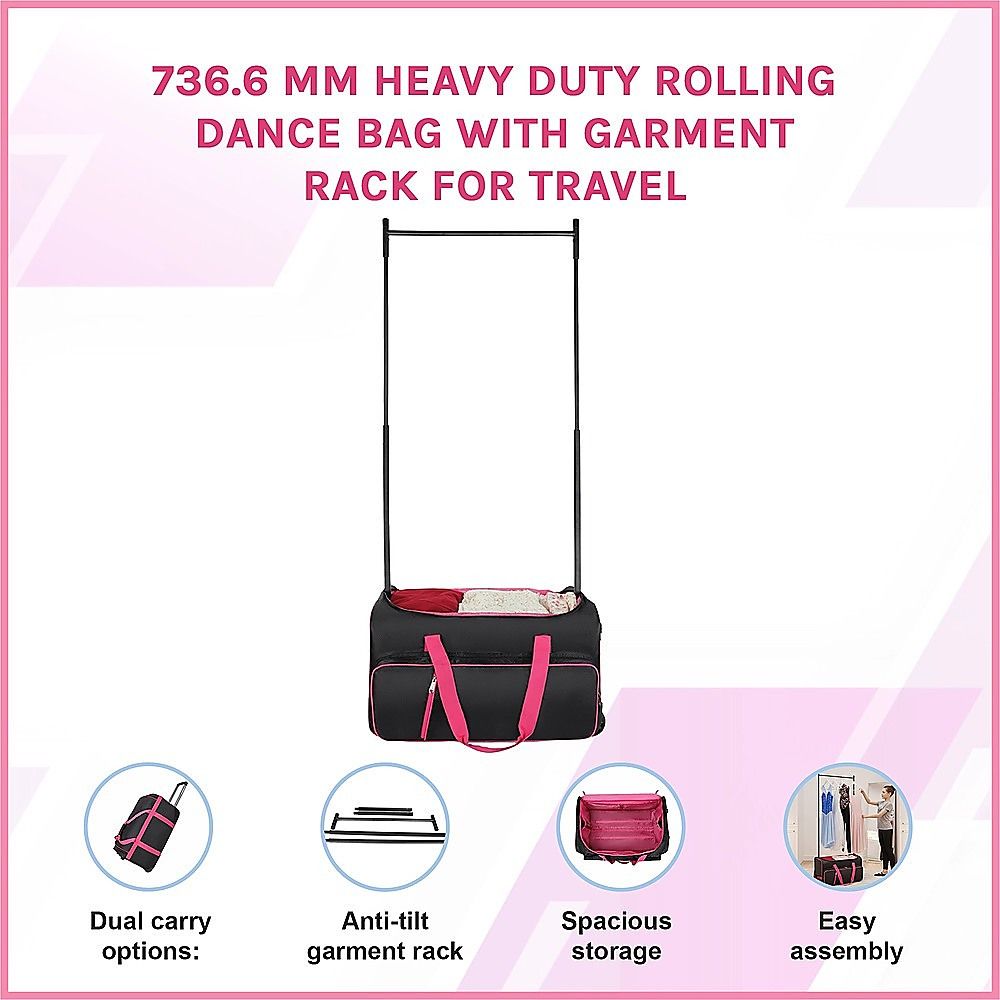 736.6 mm Heavy Duty Rolling Dance Bag with Garment Rack for Travel V63-955251